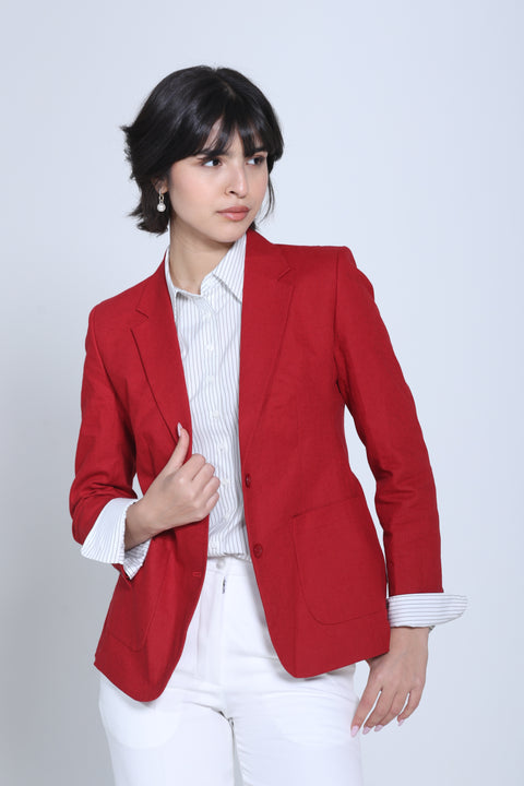 Classic Structure Belgian Linen Blazer – Red