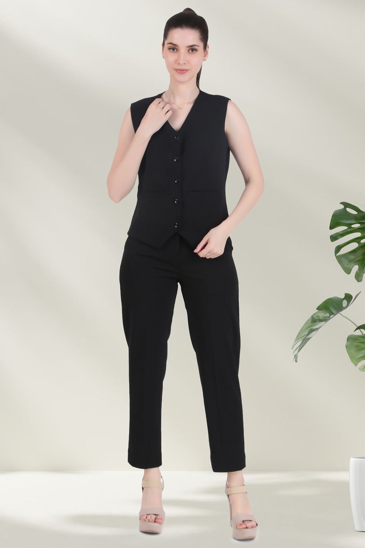 Waistcoat And Trousers Co-ord Set - Black