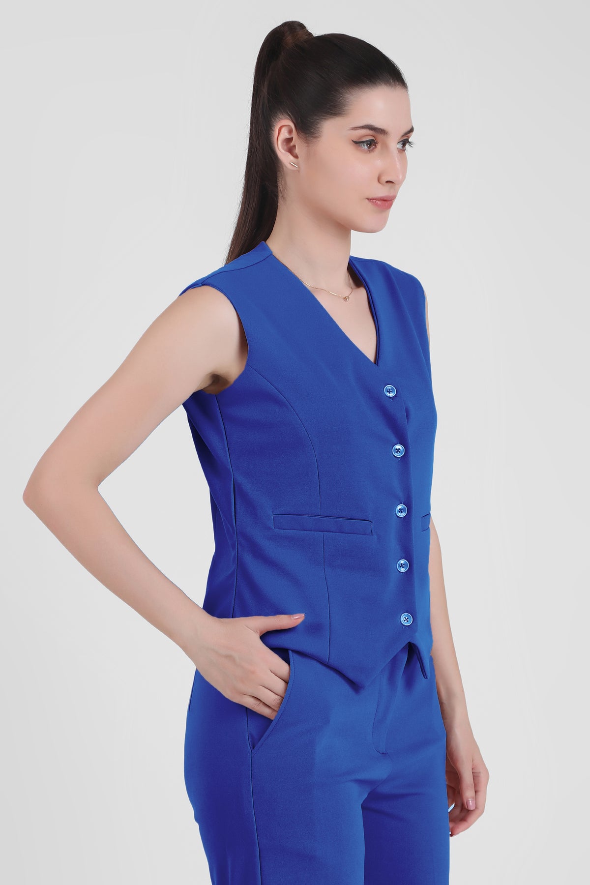 Power Piece Suit Set Waistcoat Blazer Pant in Blue