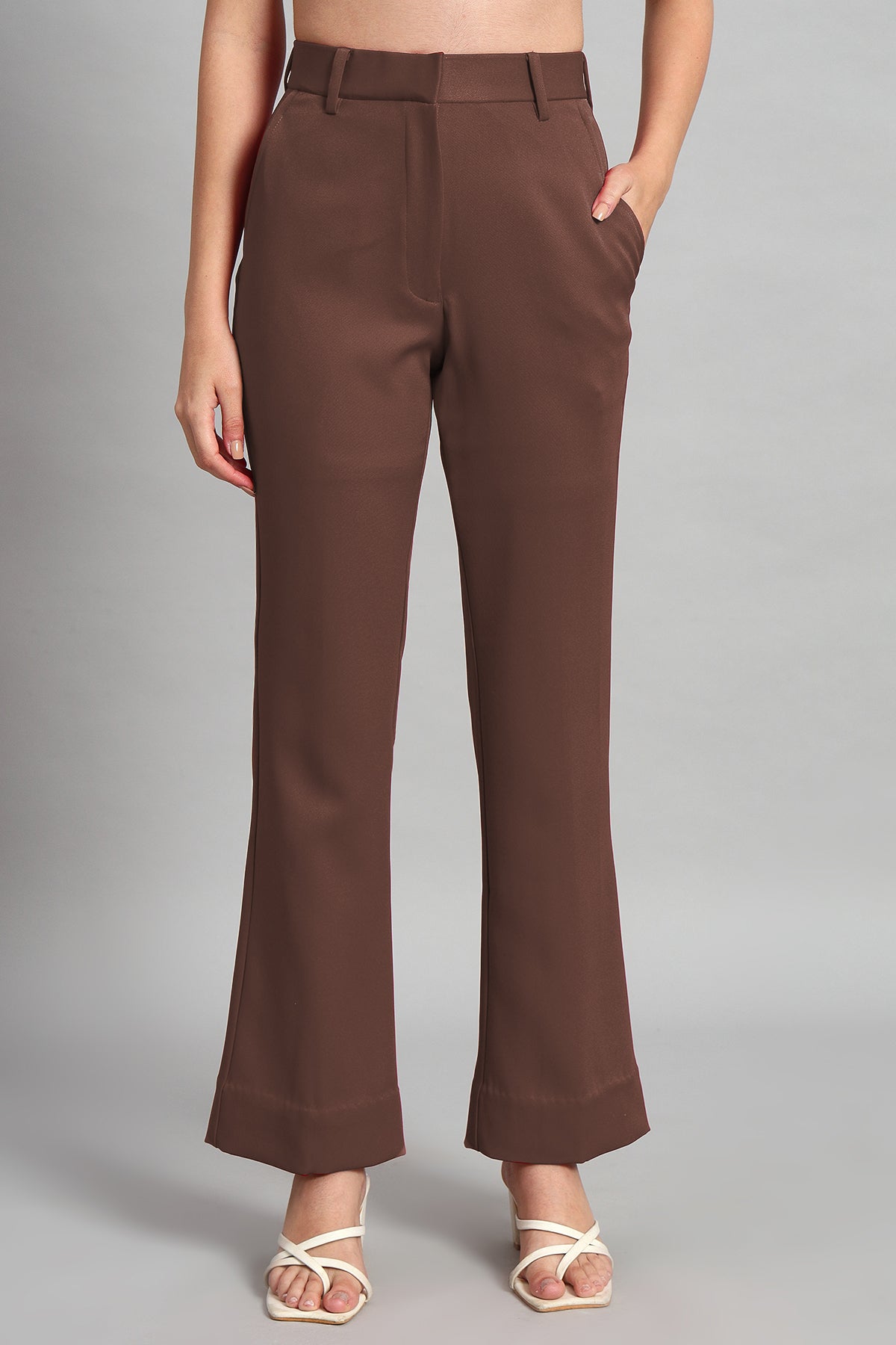 Flared Bootcut Trousers, Brown