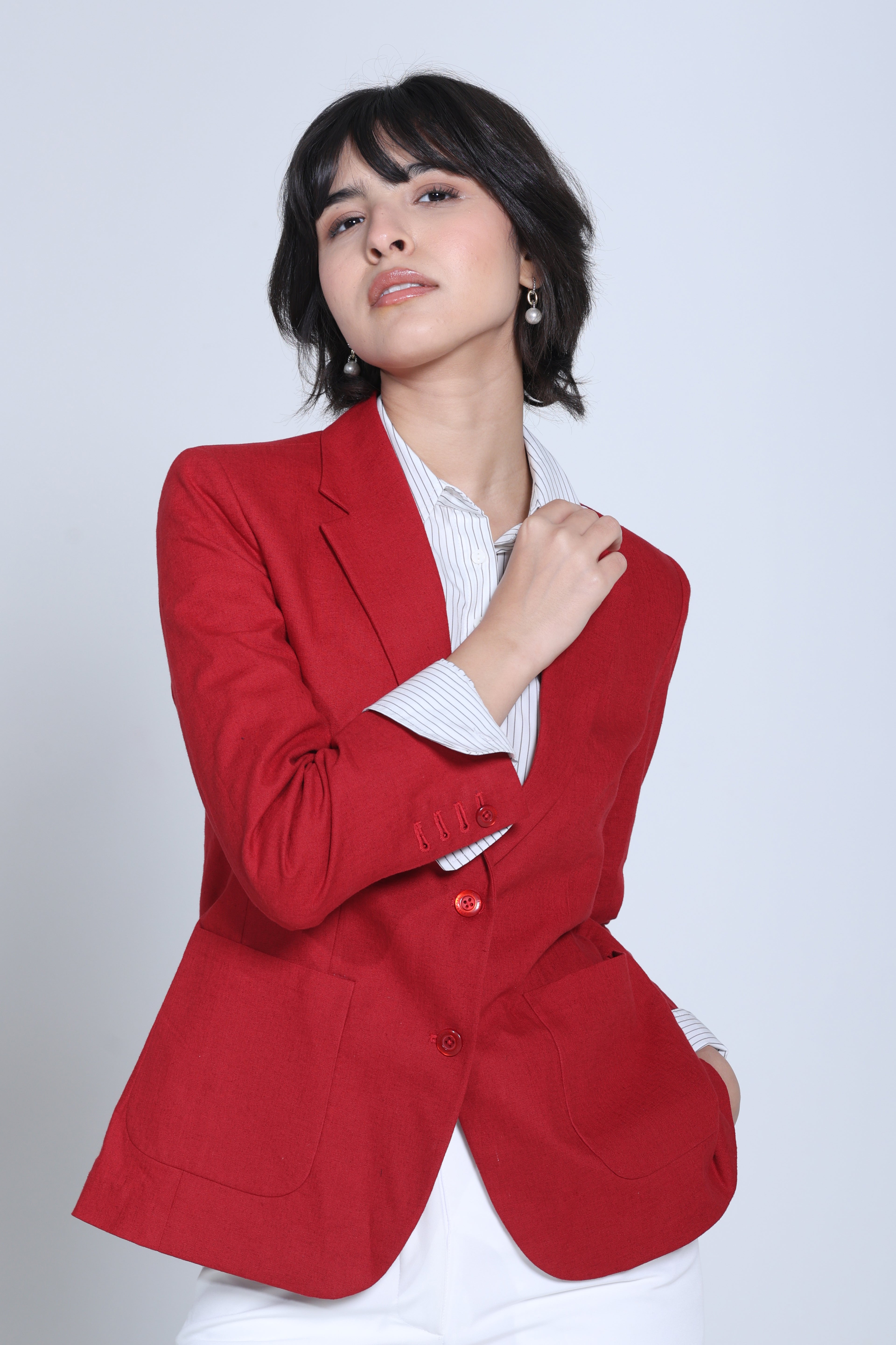 Classic Structure Belgian Linen Blazer – Red
