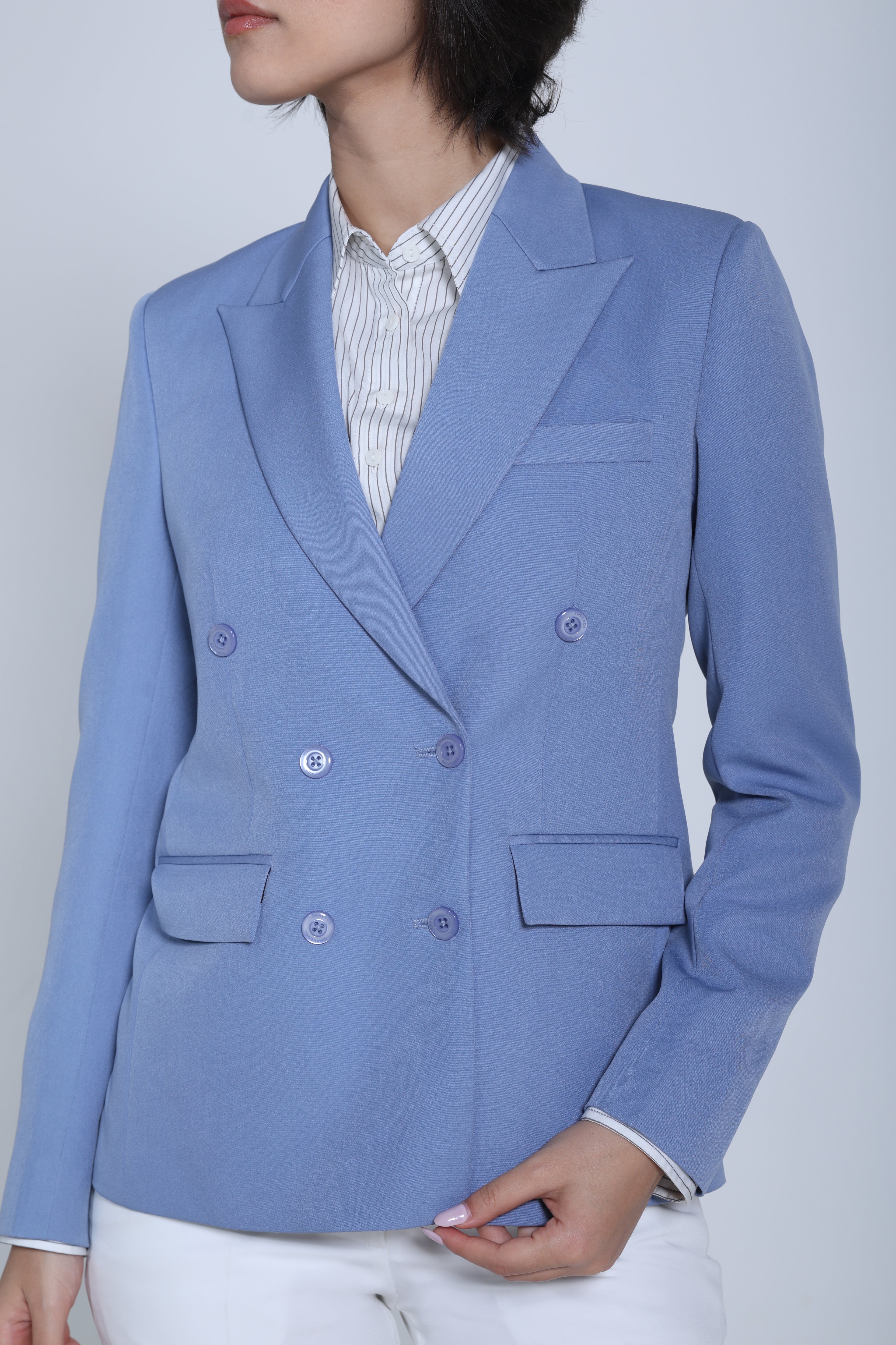 Limitless Command Double-Breasted Blazer – Denim Blue