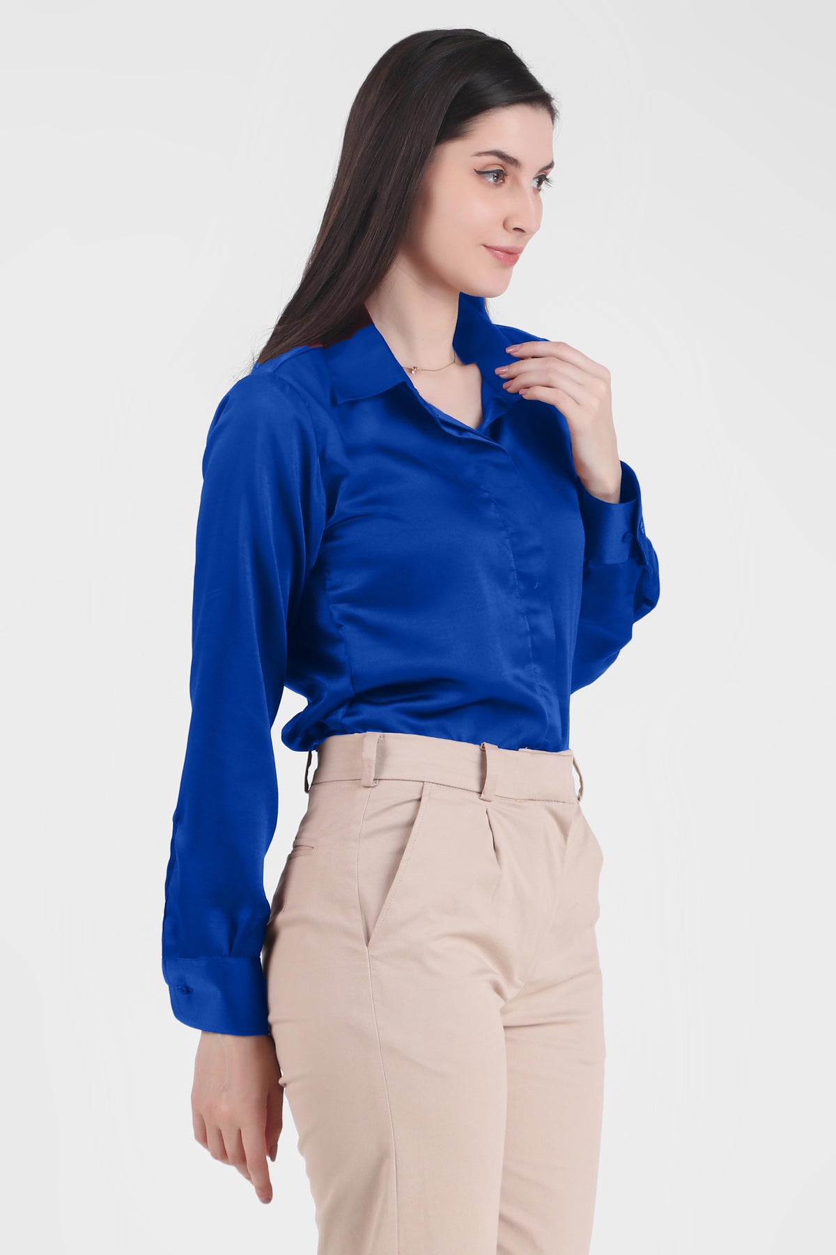 Satin Button Down Full Sleeves Shirt, Blue