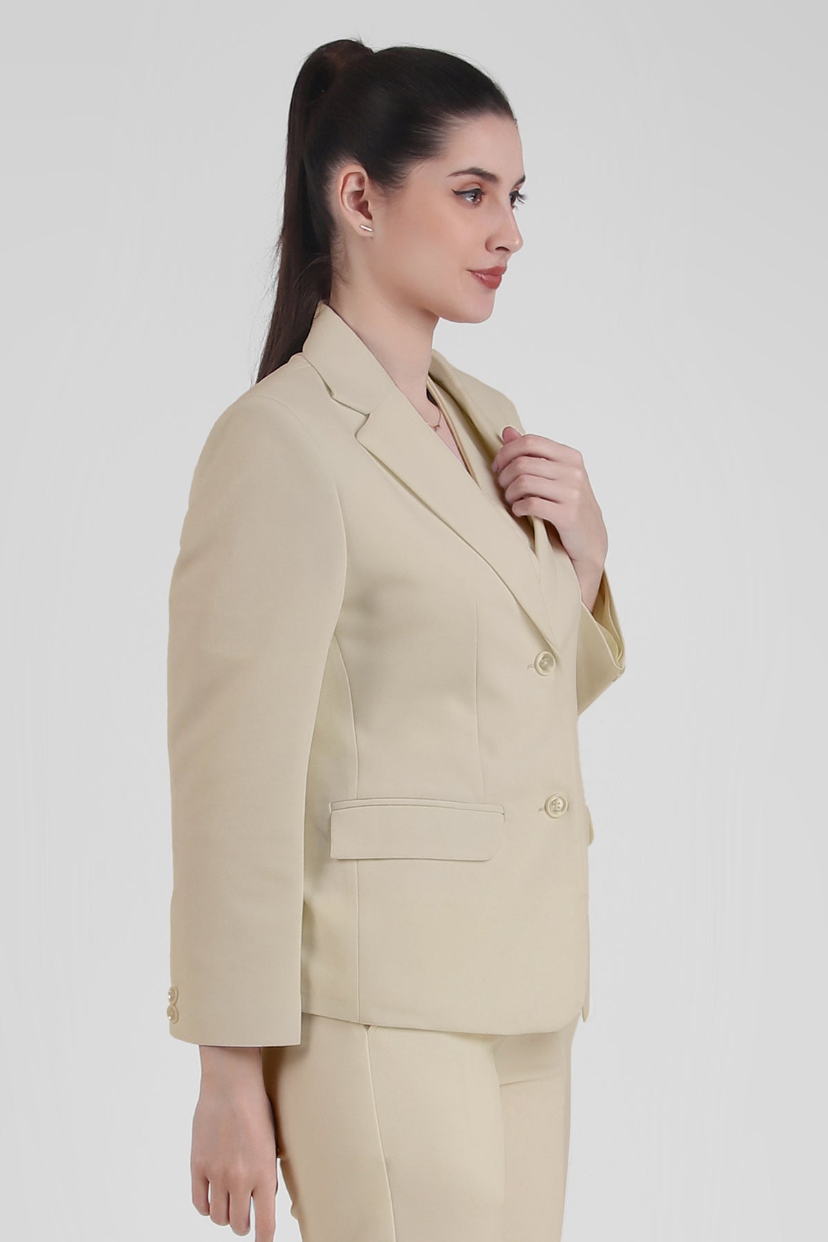 Stretch Crepe Single Breasted Blazer, Sand