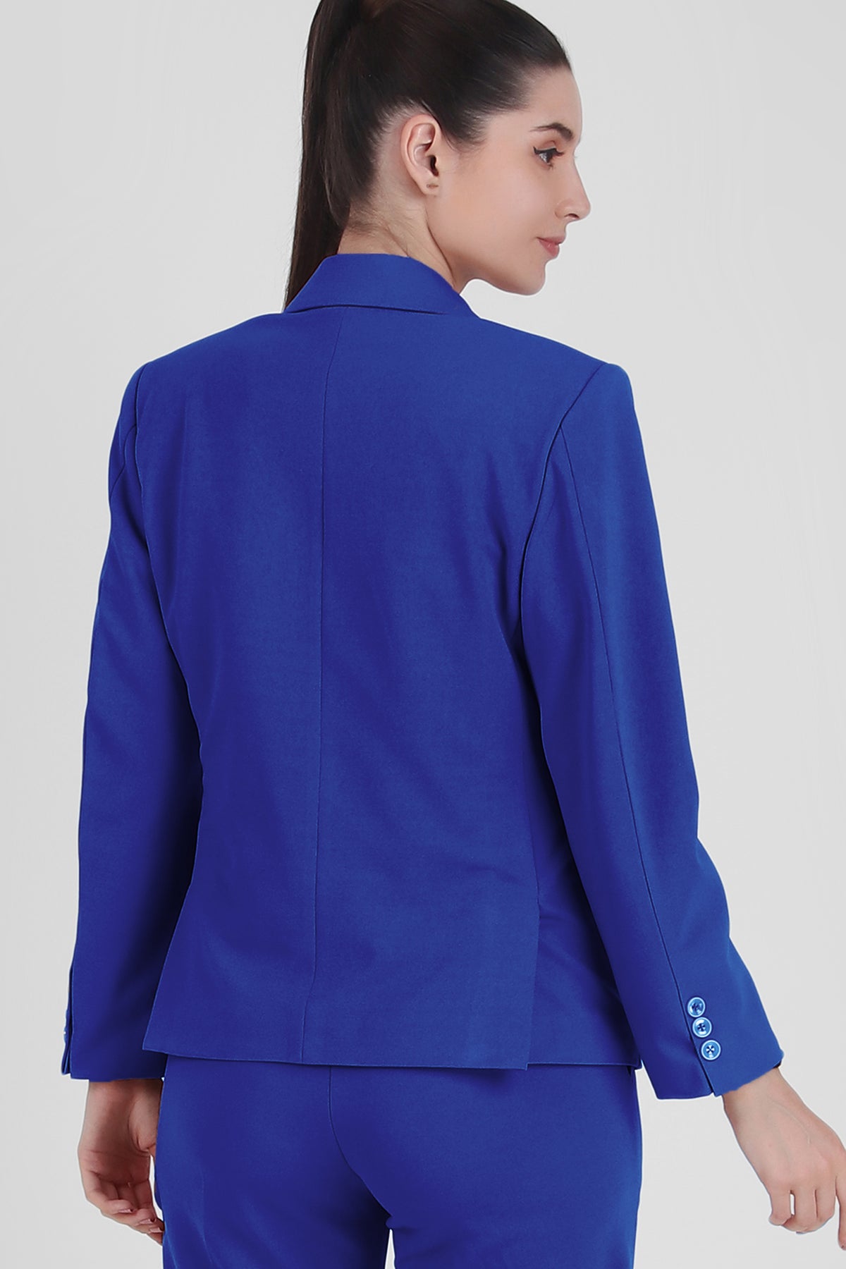 Stretch Crepe Single Breasted Blazer, Blue