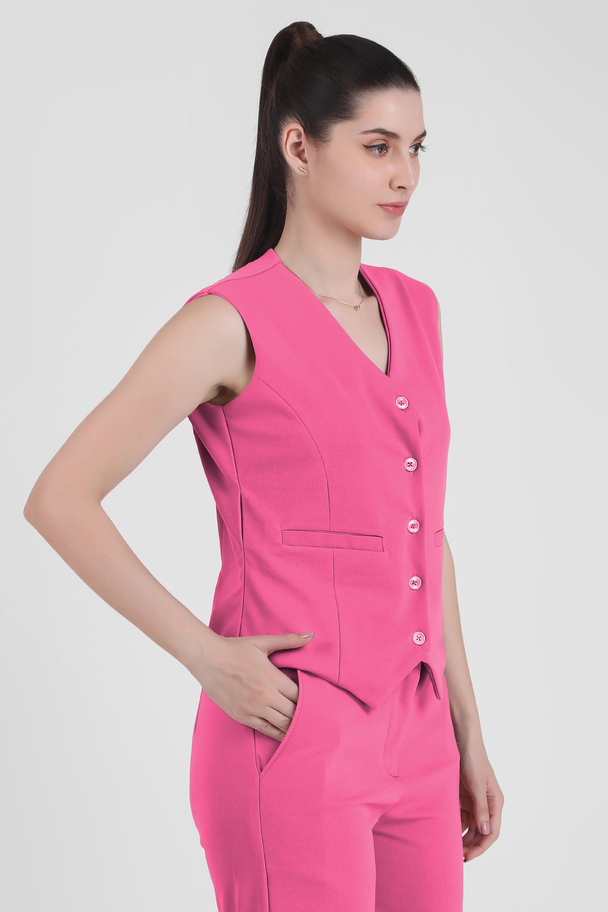 V Neck Tailored Waistcoat, Pink