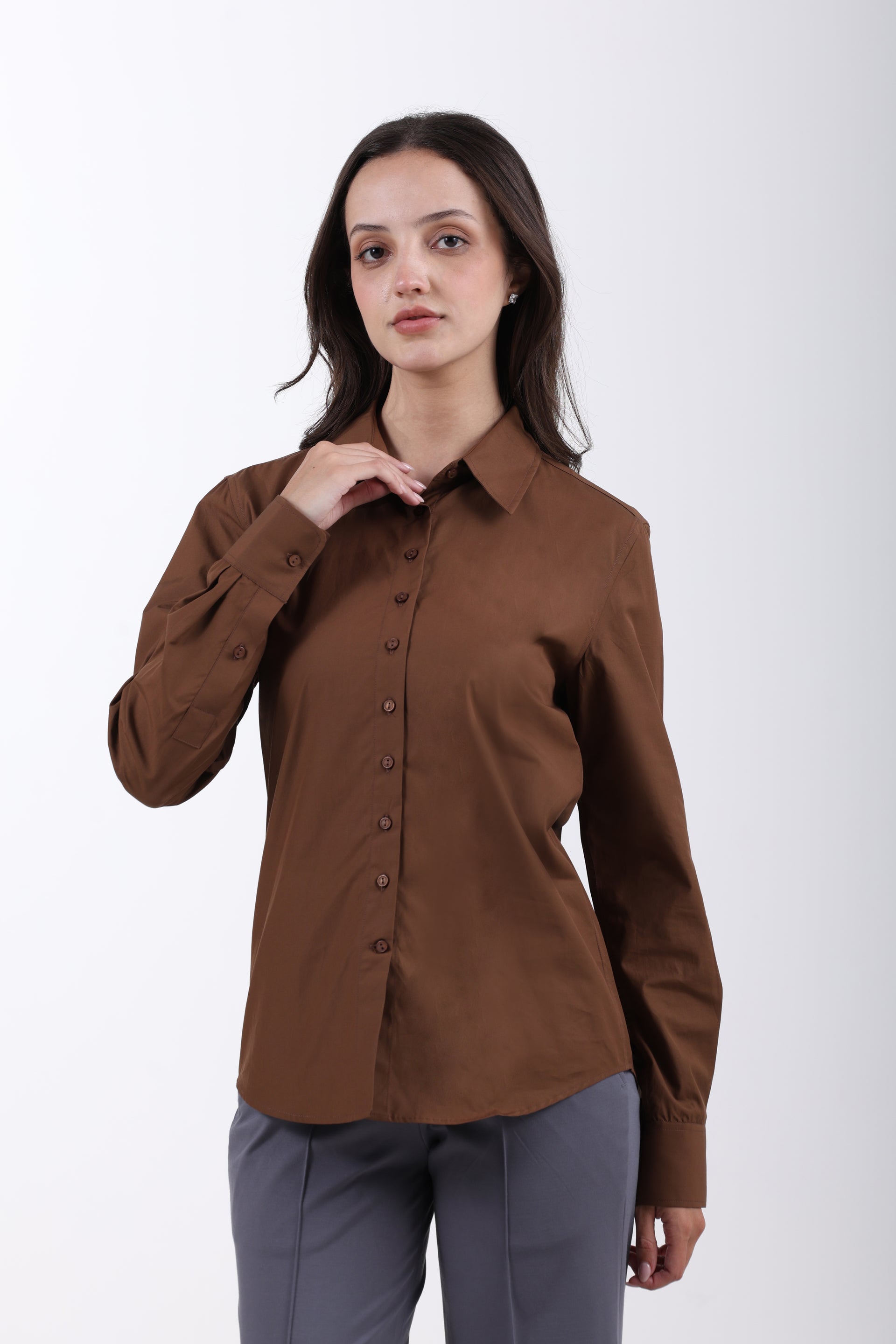 Signature 2-Ply Cotton Regular Fit Shirt – Brown