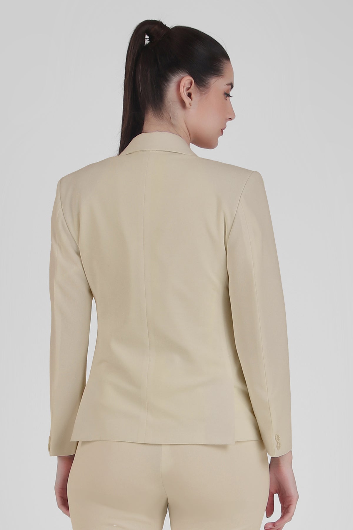 Stretch Crepe Single Breasted Blazer, Sand