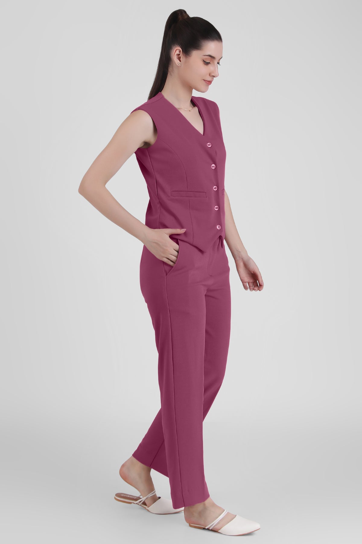 Waistcoat And Trousers Co-ord Set - Dusky Mauve