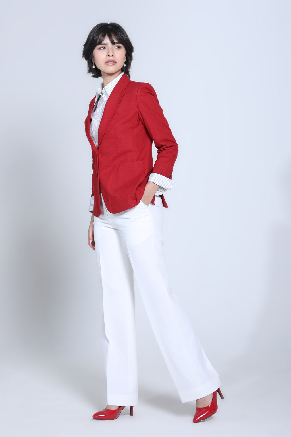 Classic Structure Belgian Linen Blazer – Red