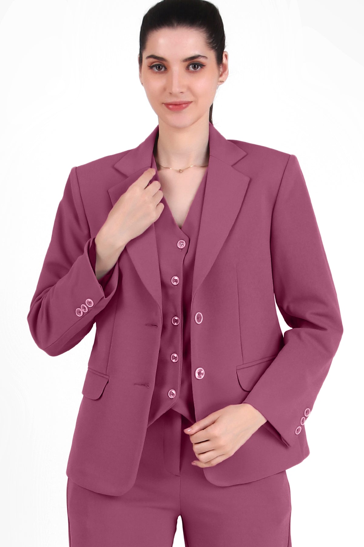 Stretch Crepe Single Breasted Blazer, Dusky Mauve