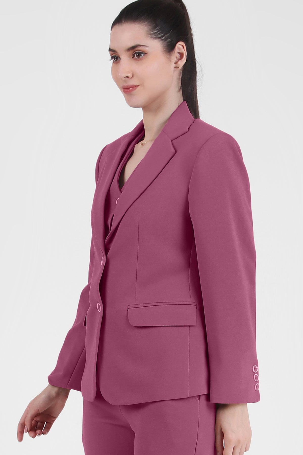 Stretch Crepe Single Breasted Blazer, Dusky Mauve