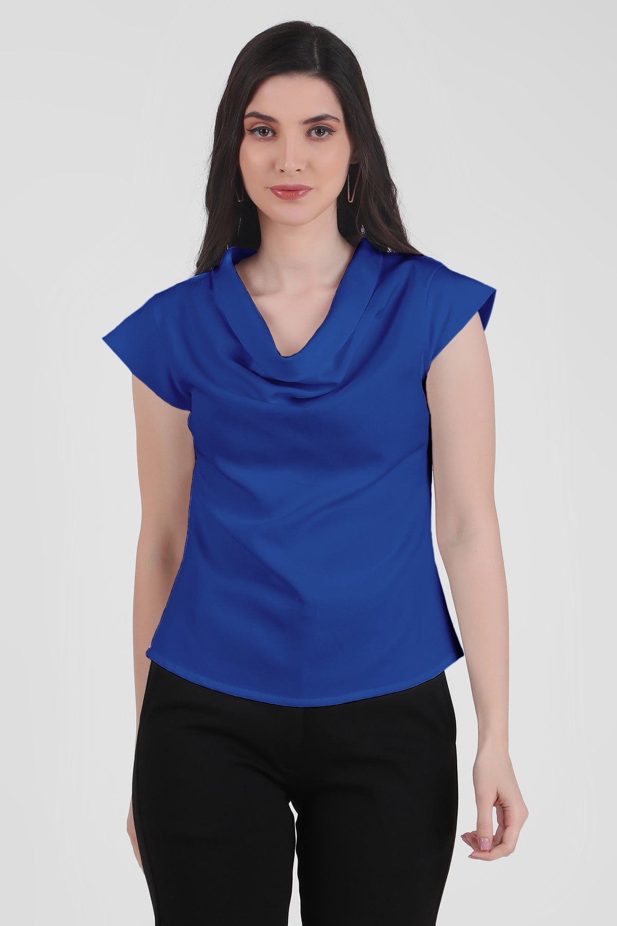 Timeless Draped Neck Top, Blue