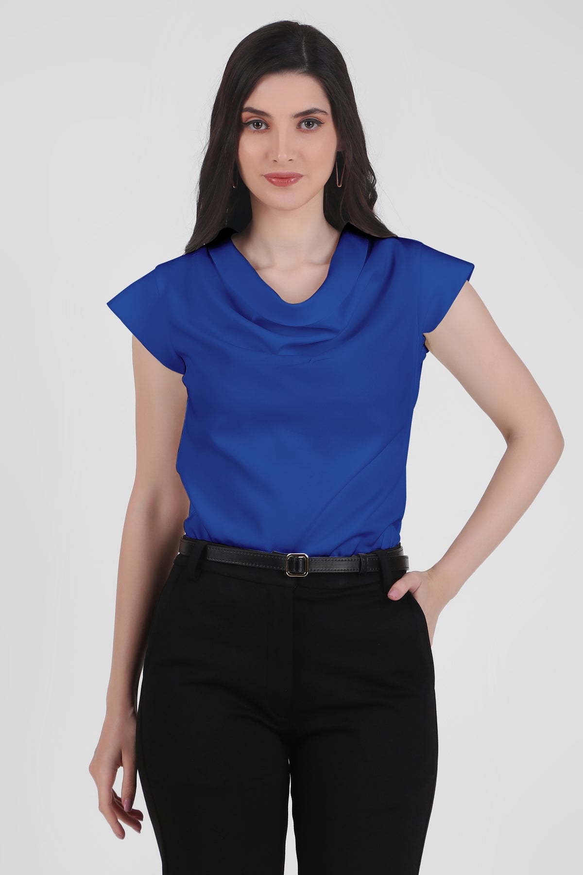 Timeless Draped Neck Top, Blue