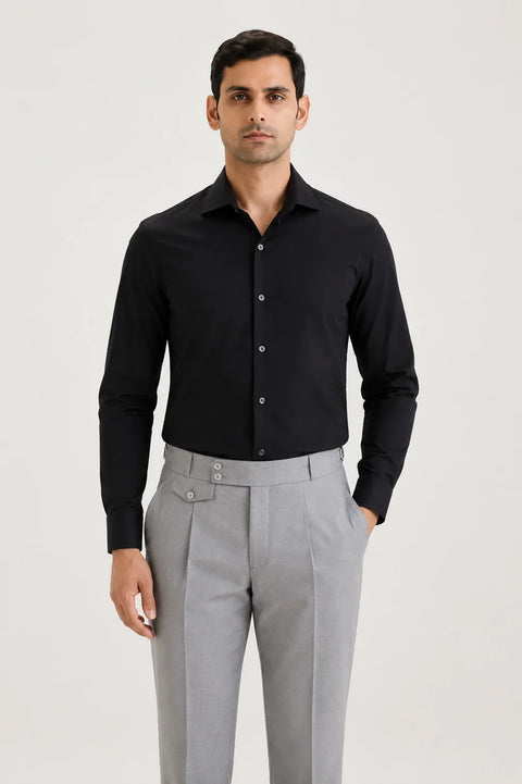 Black Cotton Sateen Shirt 1