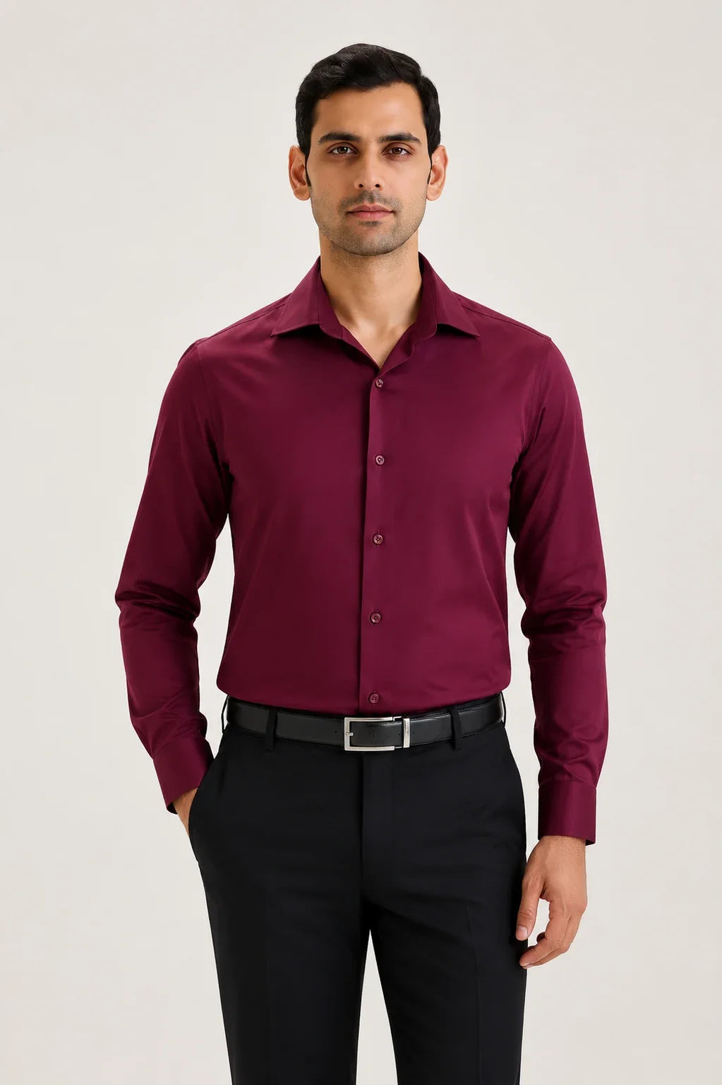 Wine Cotton Sateen Shirt 1