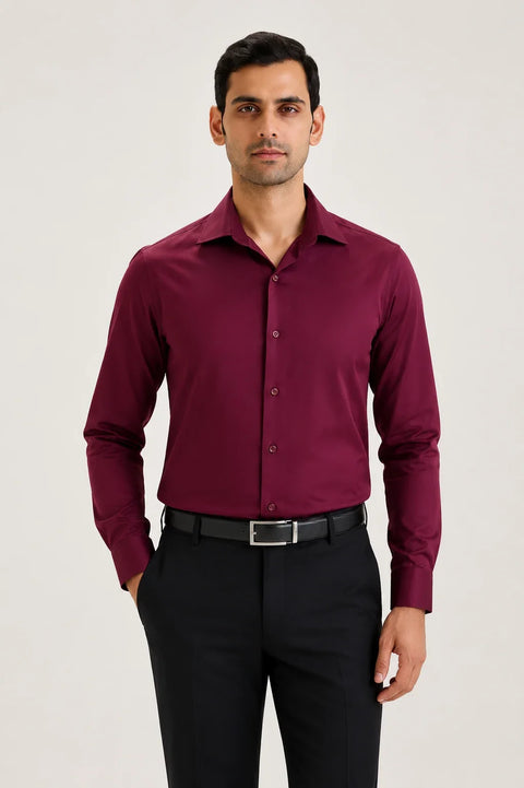 Wine Cotton Sateen Shirt 1