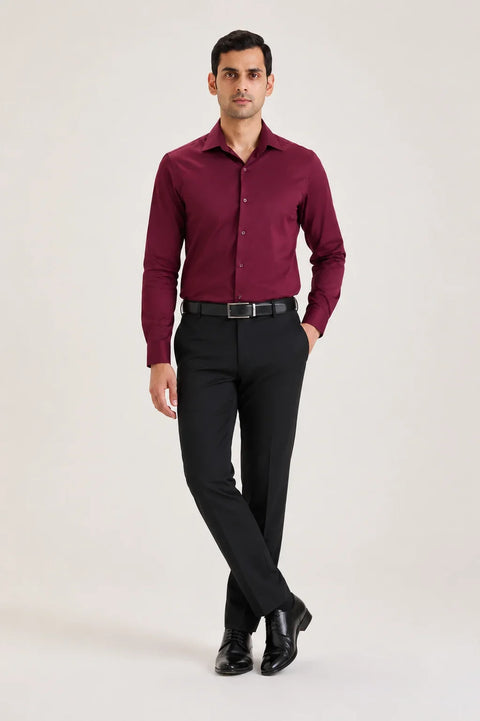 Wine Cotton Sateen Shirt 2