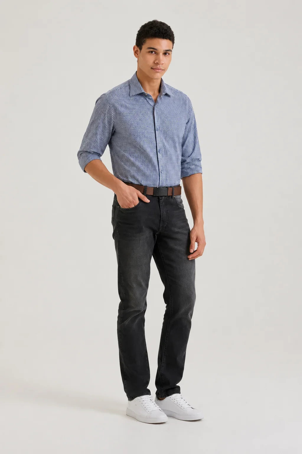 Navy Gingham Check Shirt 2