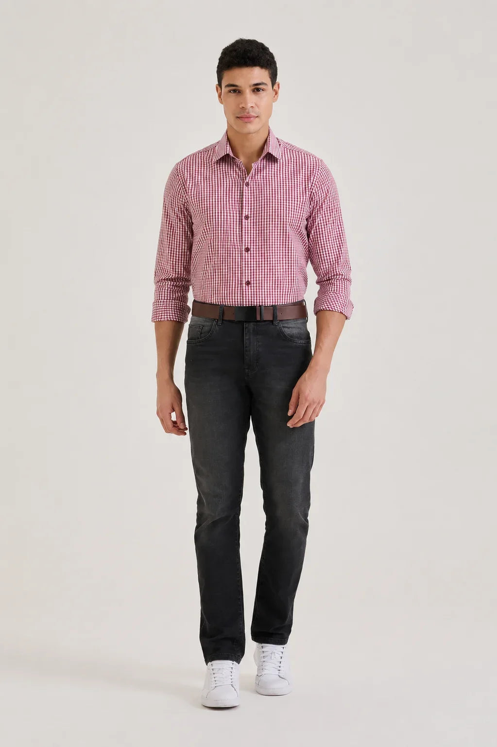 Wine Gingham Check Shirt 2