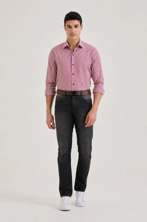 Wine Gingham Check Shirt 2