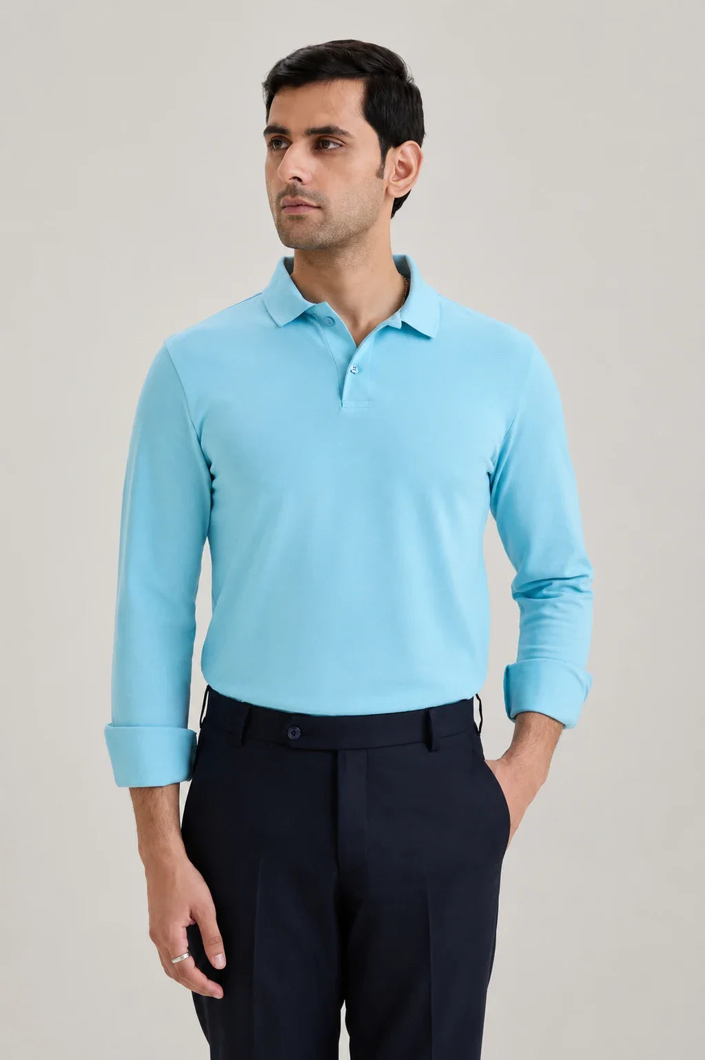 Sky Blue Long Sleeve Polo T-shirt 1