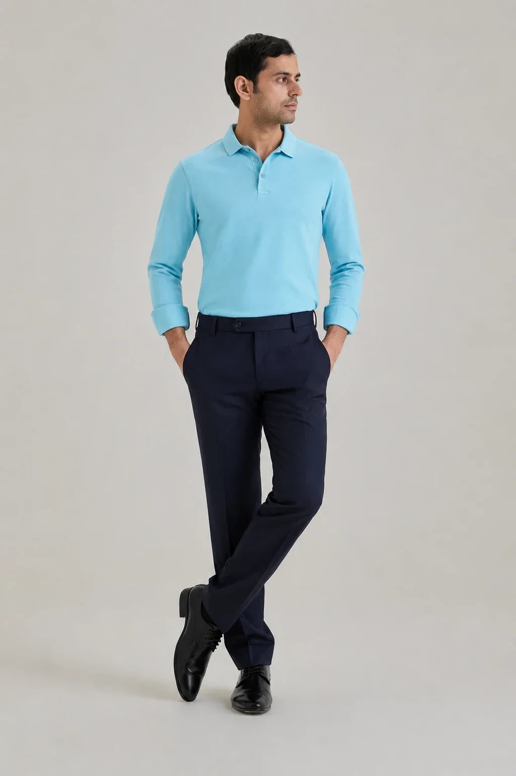 Sky Blue Long Sleeve Polo T-shirt 2
