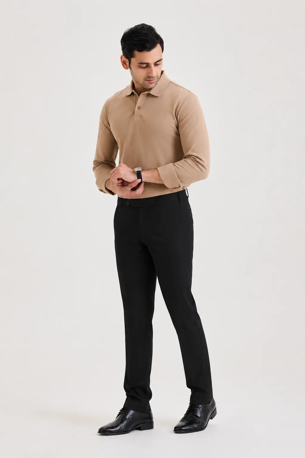 Tan Brown Long Sleeve Polo T-shirt 2