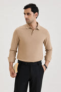 Tan Brown Long Sleeve Polo T-shirt 1