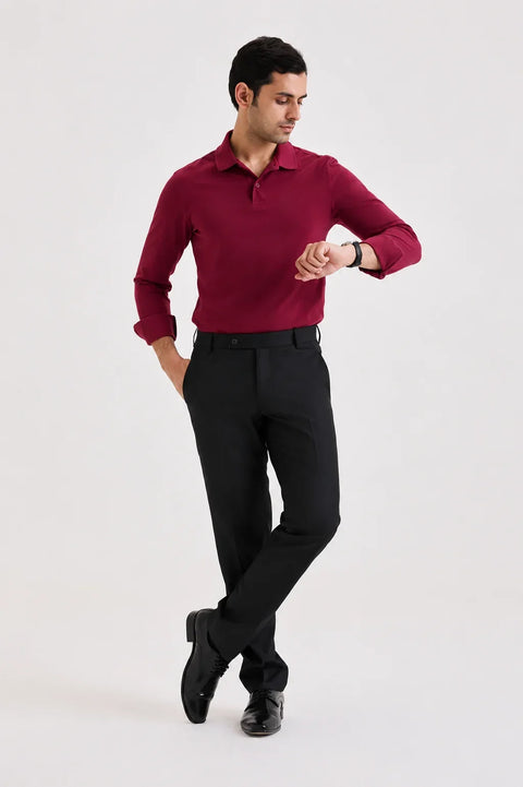 Wine Long Sleeve Polo T-shirt 2