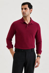 Wine Long Sleeve Polo T-shirt