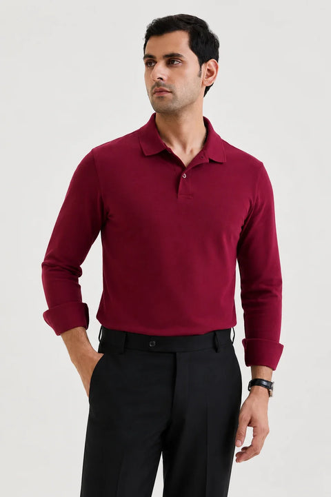Wine Long Sleeve Polo T-shirt 1