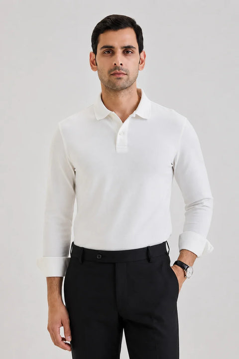 White Long Sleeve Polo T-shirt 1