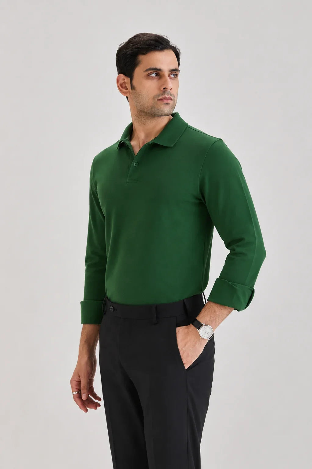 Green Long Sleeve Polo T-shirt 1