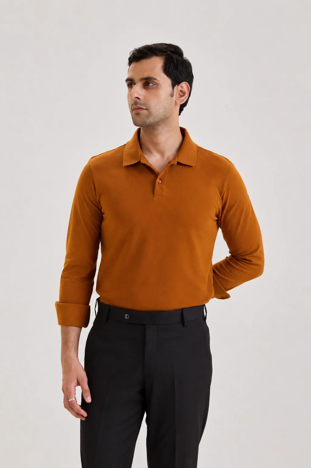 Brown Long Sleeve Polo T-shirt 1