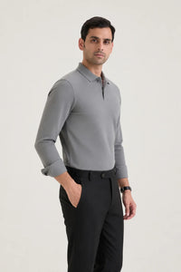 Light Grey Long Sleeve Polo T-shirt