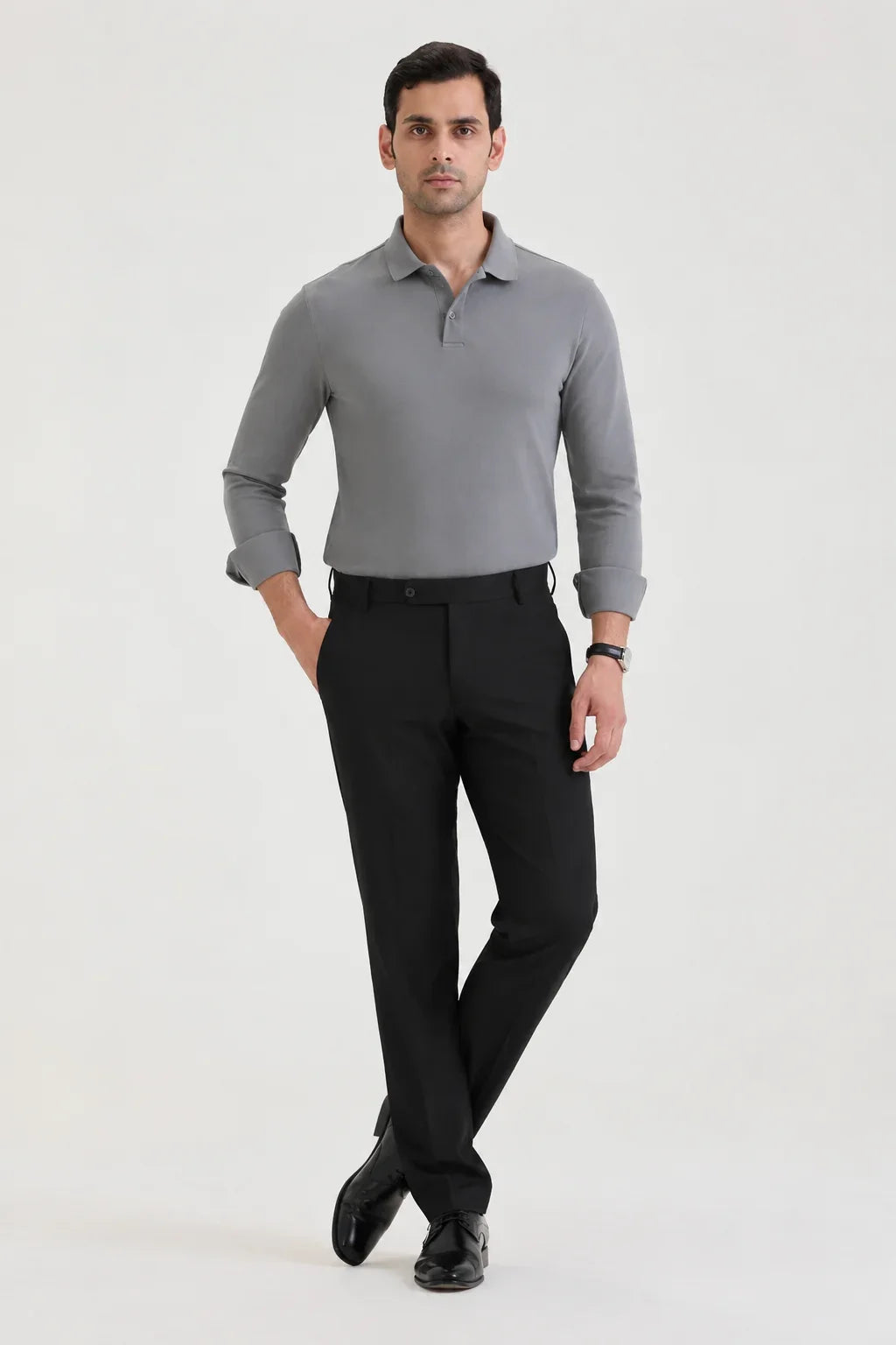 Light Grey Long Sleeve Polo T-shirt 2