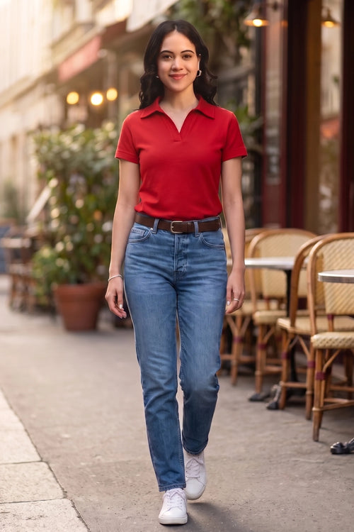 Classic Cotton Polo T-Shirt – Red