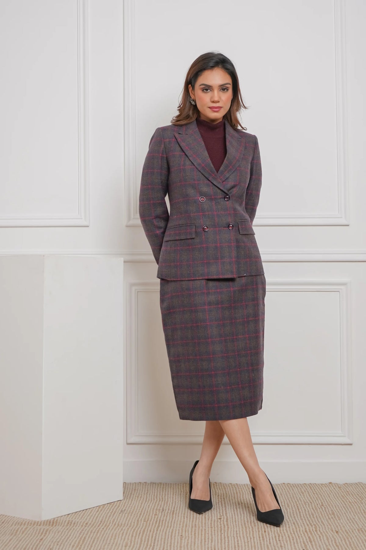 Navy Knockout, Blazer with Skirt Set