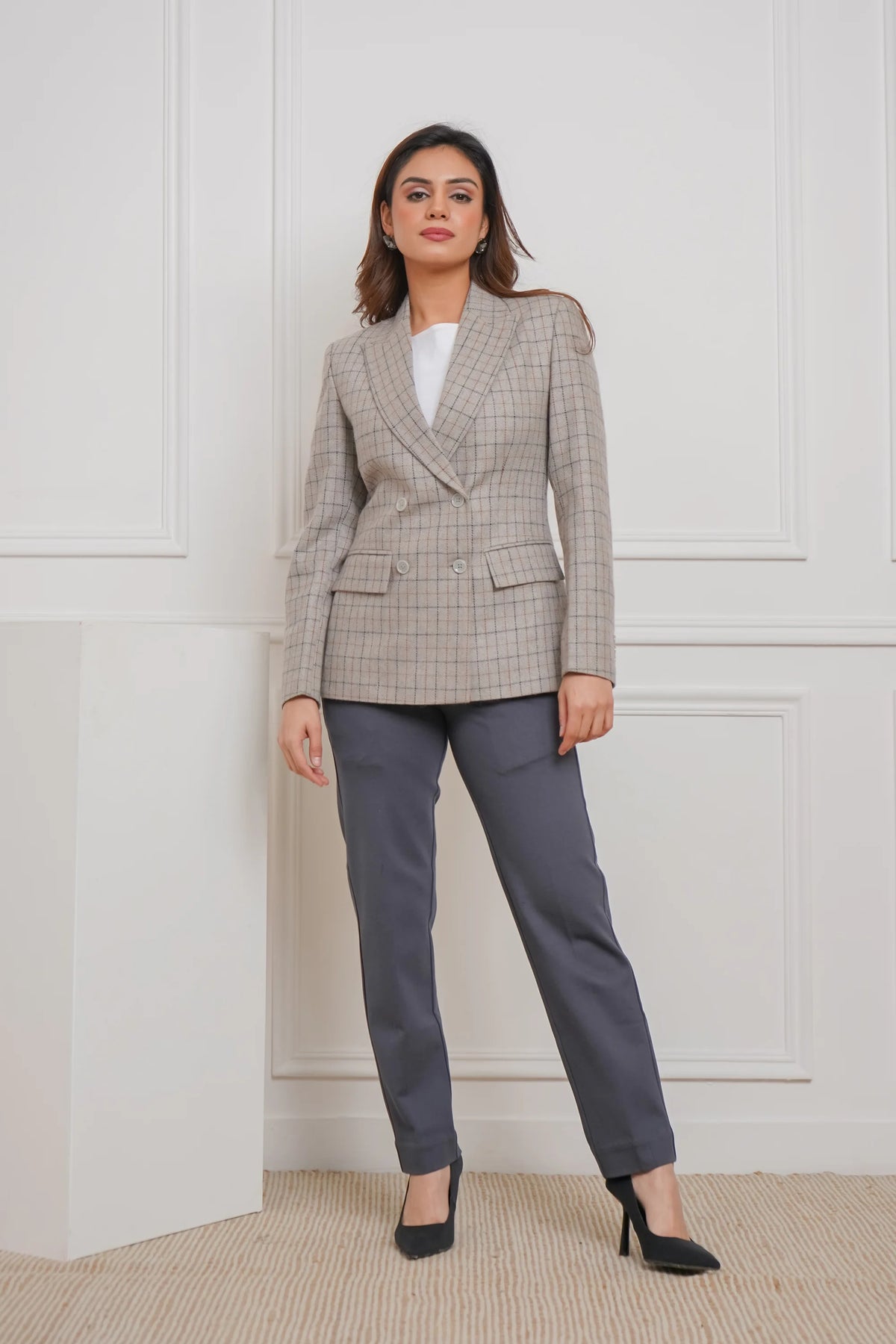 Gray Glam Commander, Plaid Wool Blazer