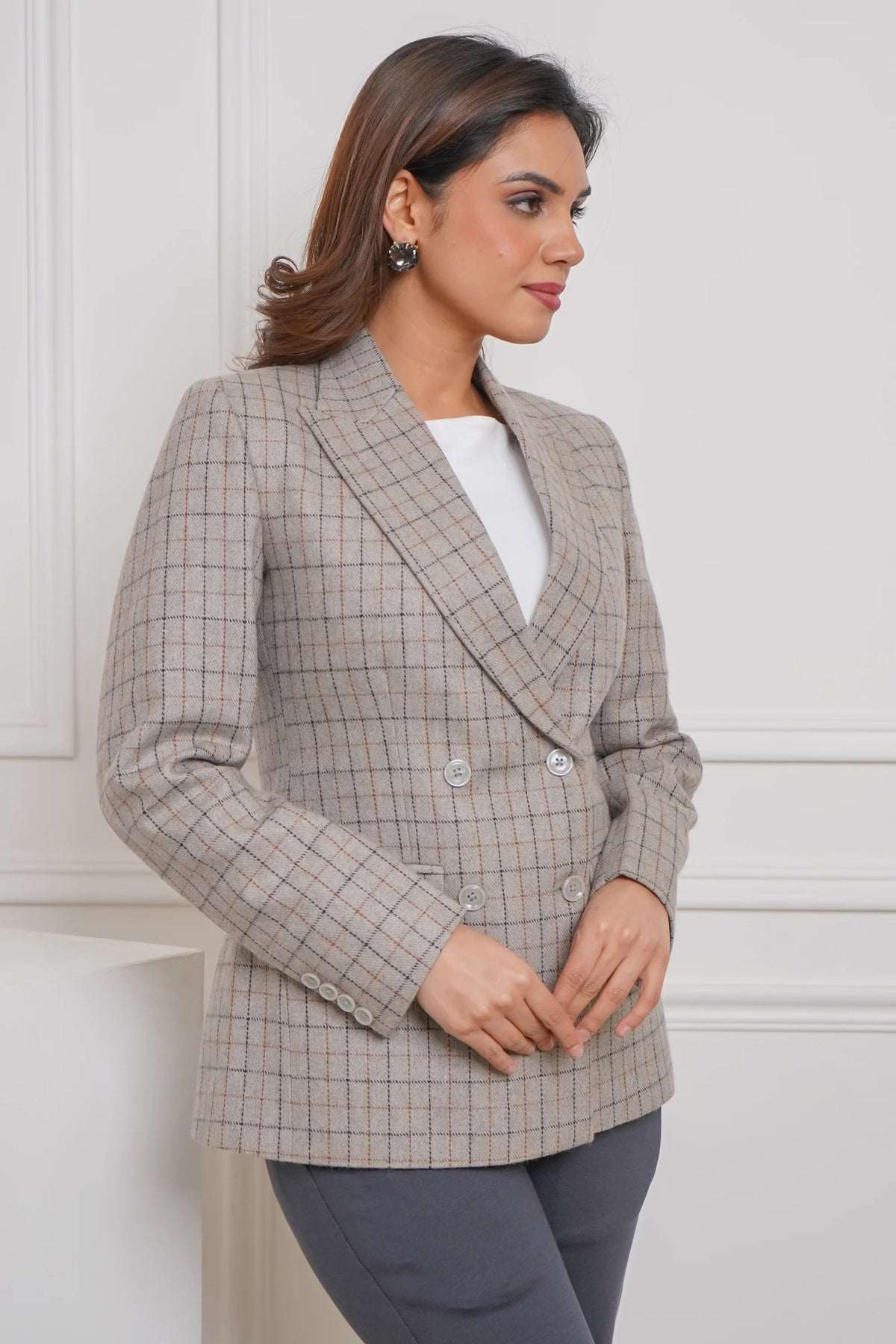 Gray Glam Commander, Plaid Wool Blazer