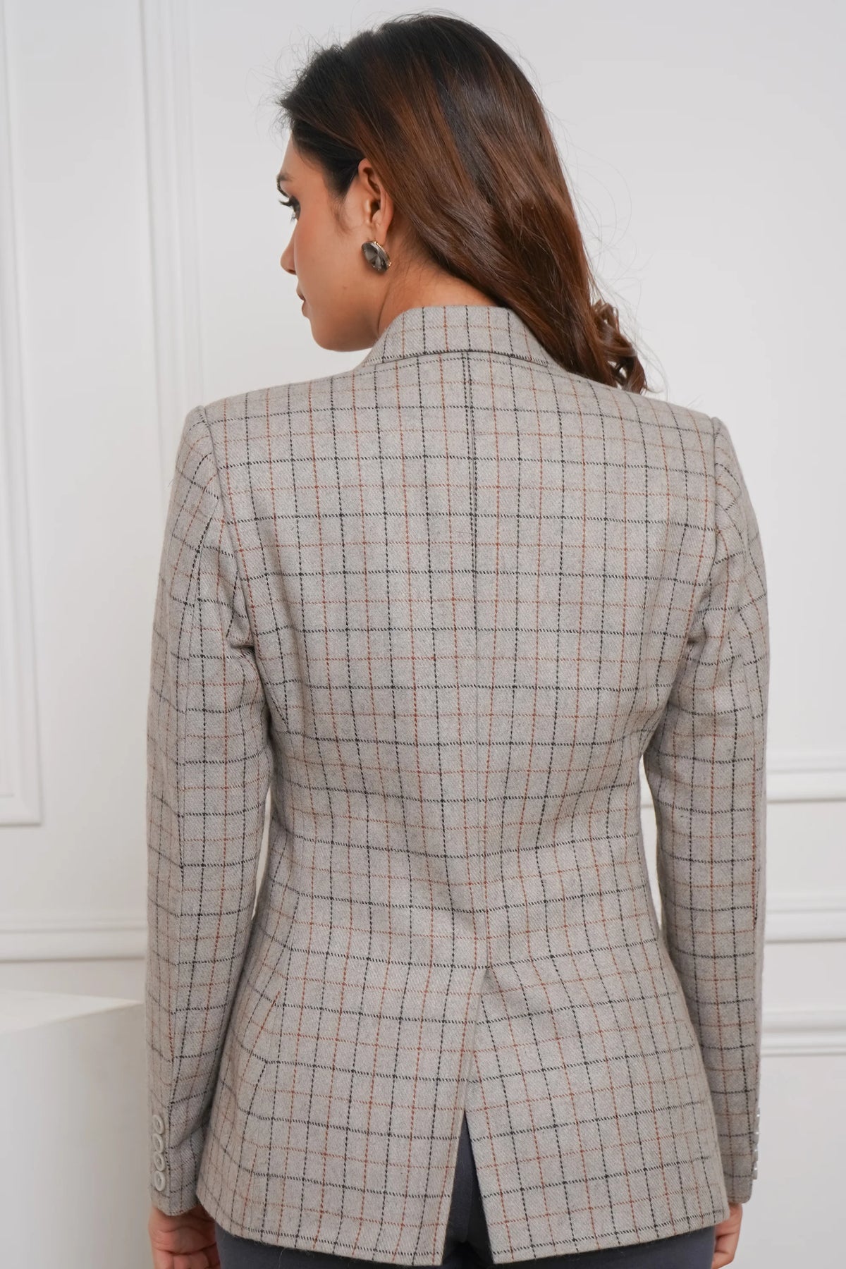 Gray Glam Commander, Plaid Wool Blazer