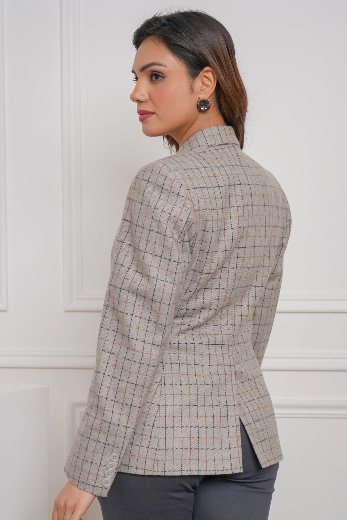 Gray Glam Commander, Plaid Wool Blazer