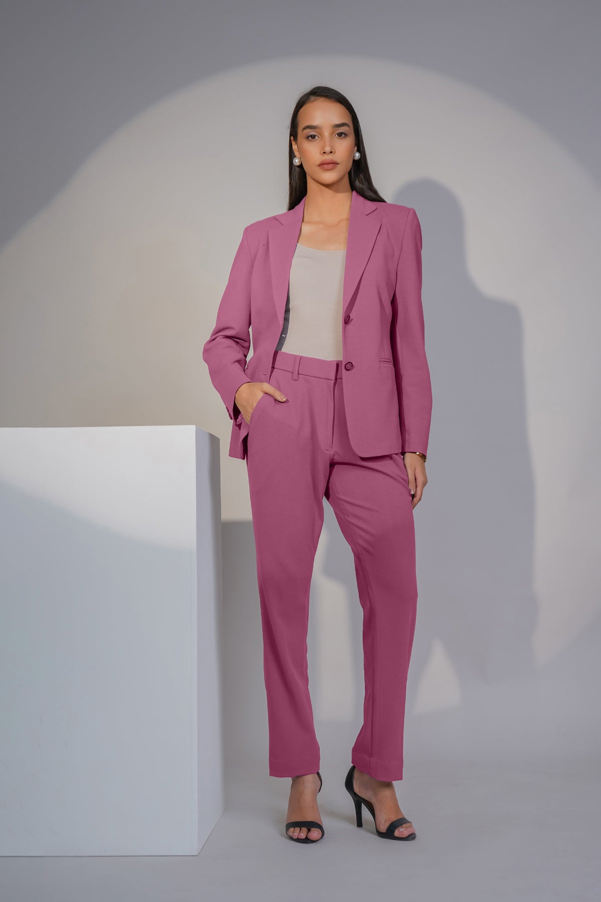 Eternal Office Blazer with Pants Power Suit, Mauve