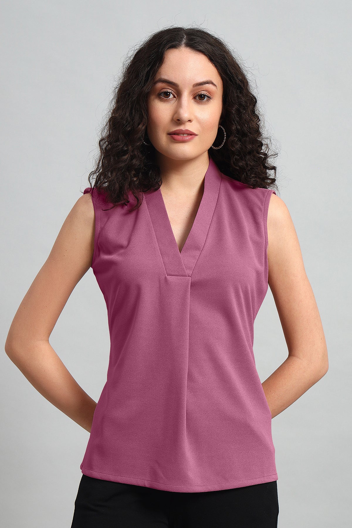 V-Neck Charm Relaxed Top, Dusky Mauve