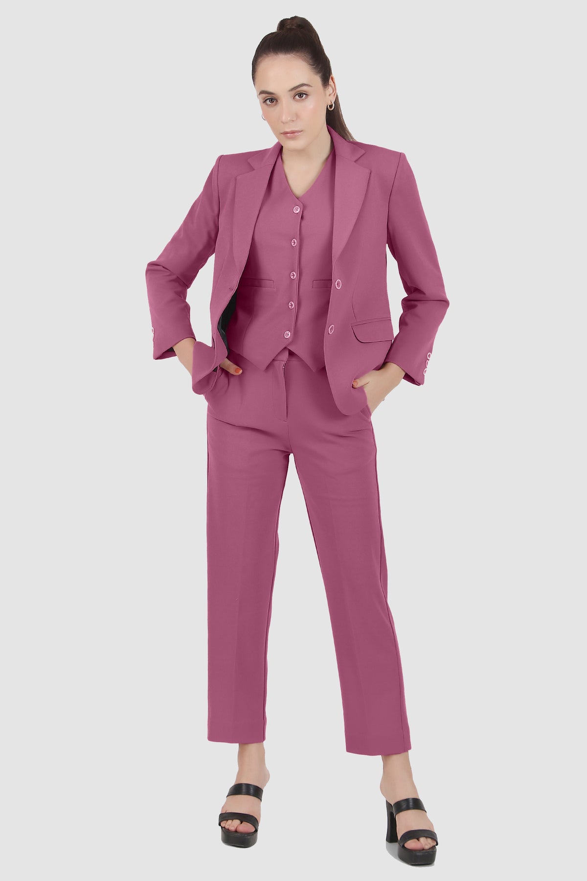 Power : 3 Piece Suit Set : Waistcoat Blazer Pant in Dusky Mauve