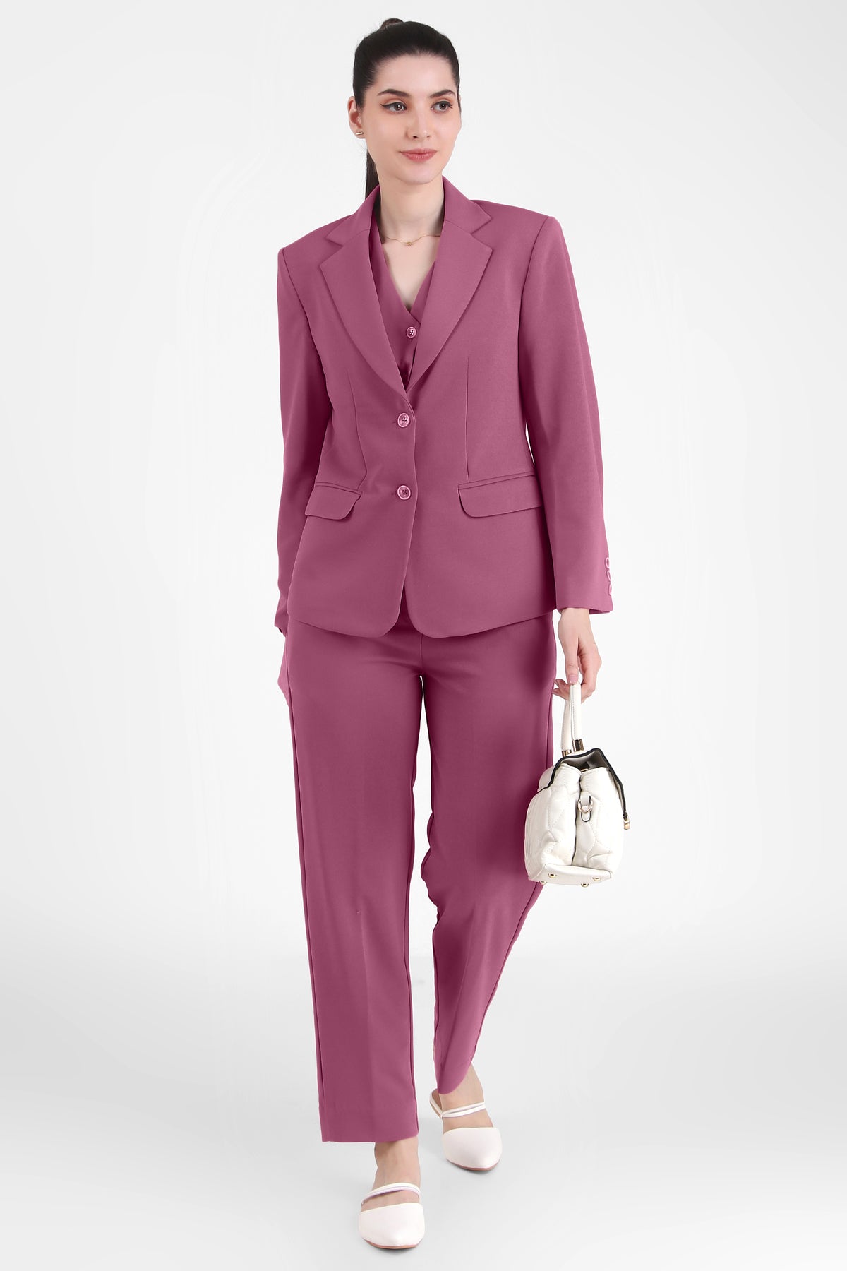 Power : 3 Piece Suit Set : Waistcoat Blazer Pant in Dusky Mauve