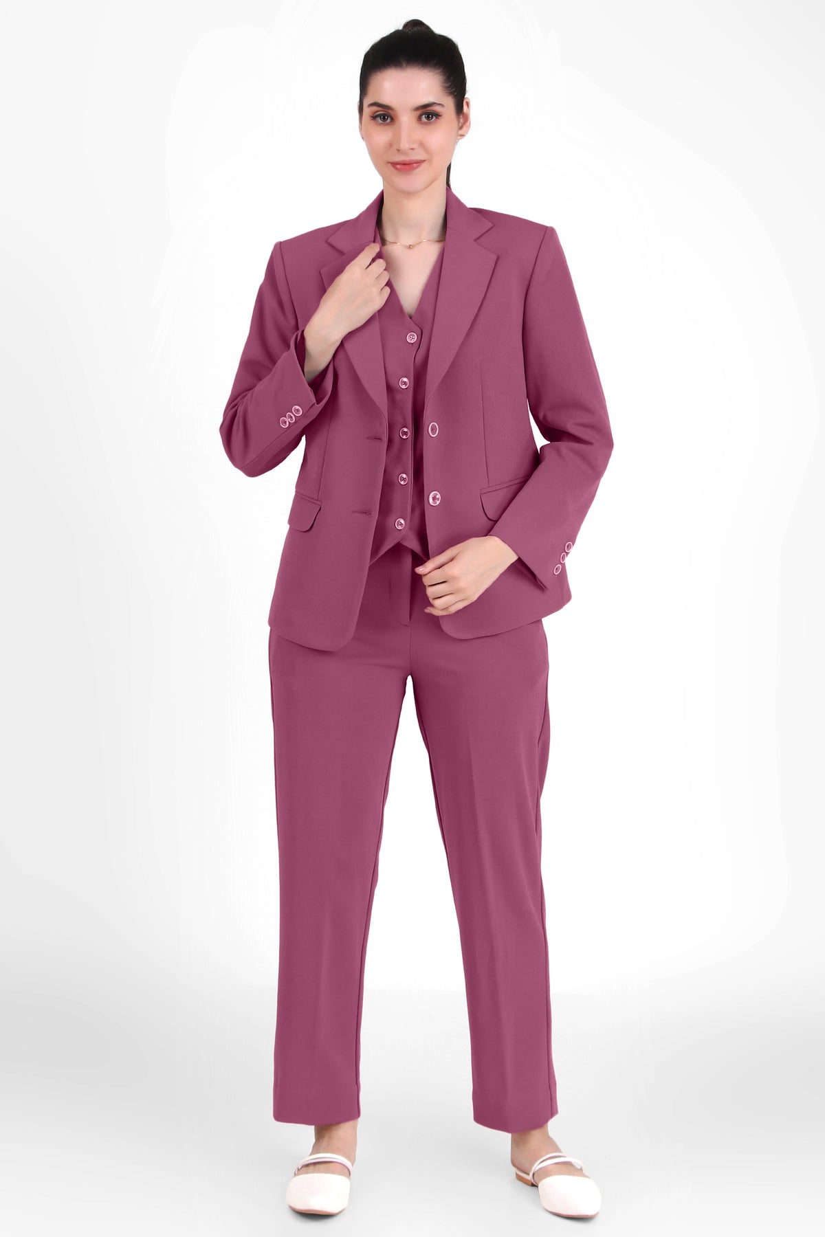 Power : 3 Piece Suit Set : Waistcoat Blazer Pant in Dusky Mauve