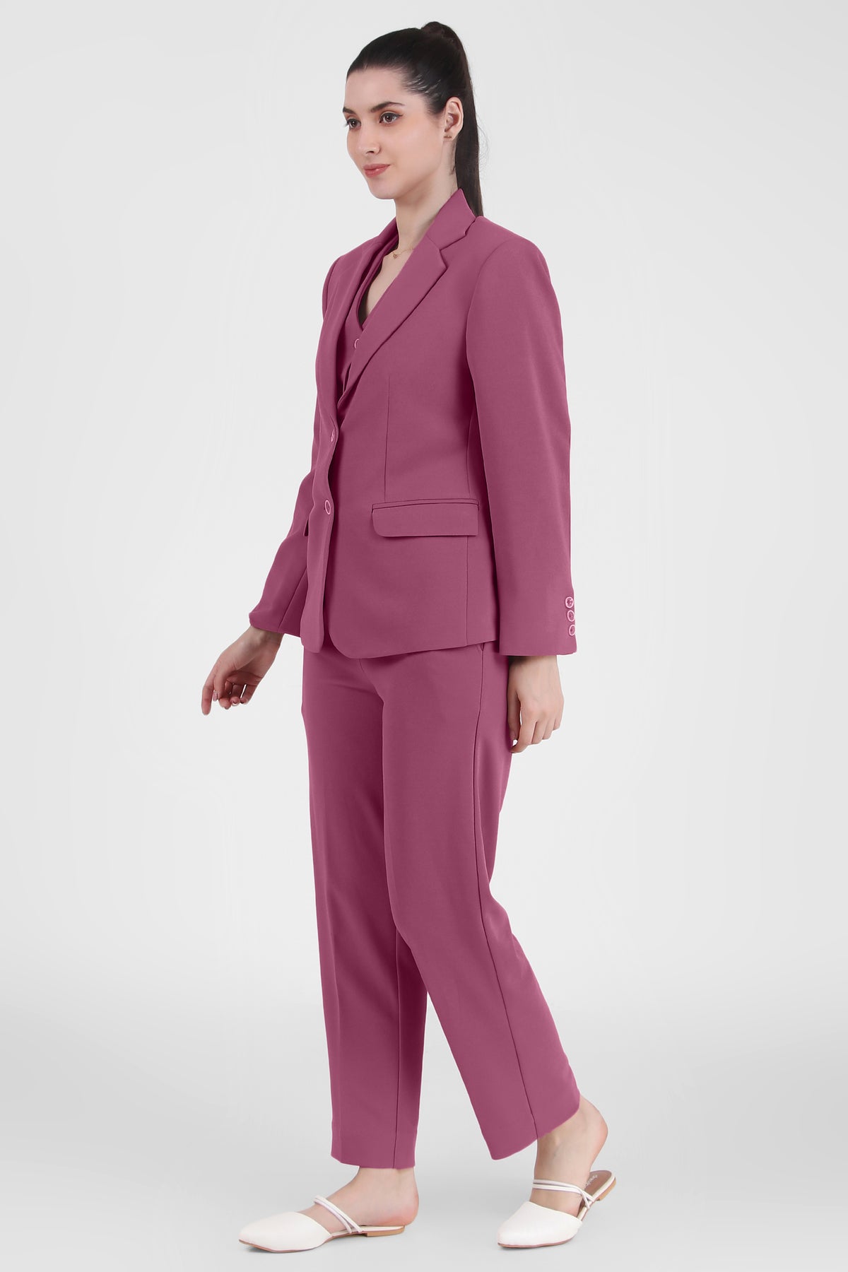 Power : 3 Piece Suit Set : Waistcoat Blazer Pant in Dusky Mauve