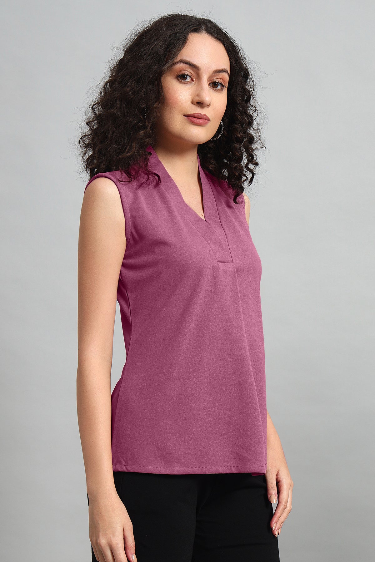 V-Neck Charm Relaxed Top, Dusky Mauve